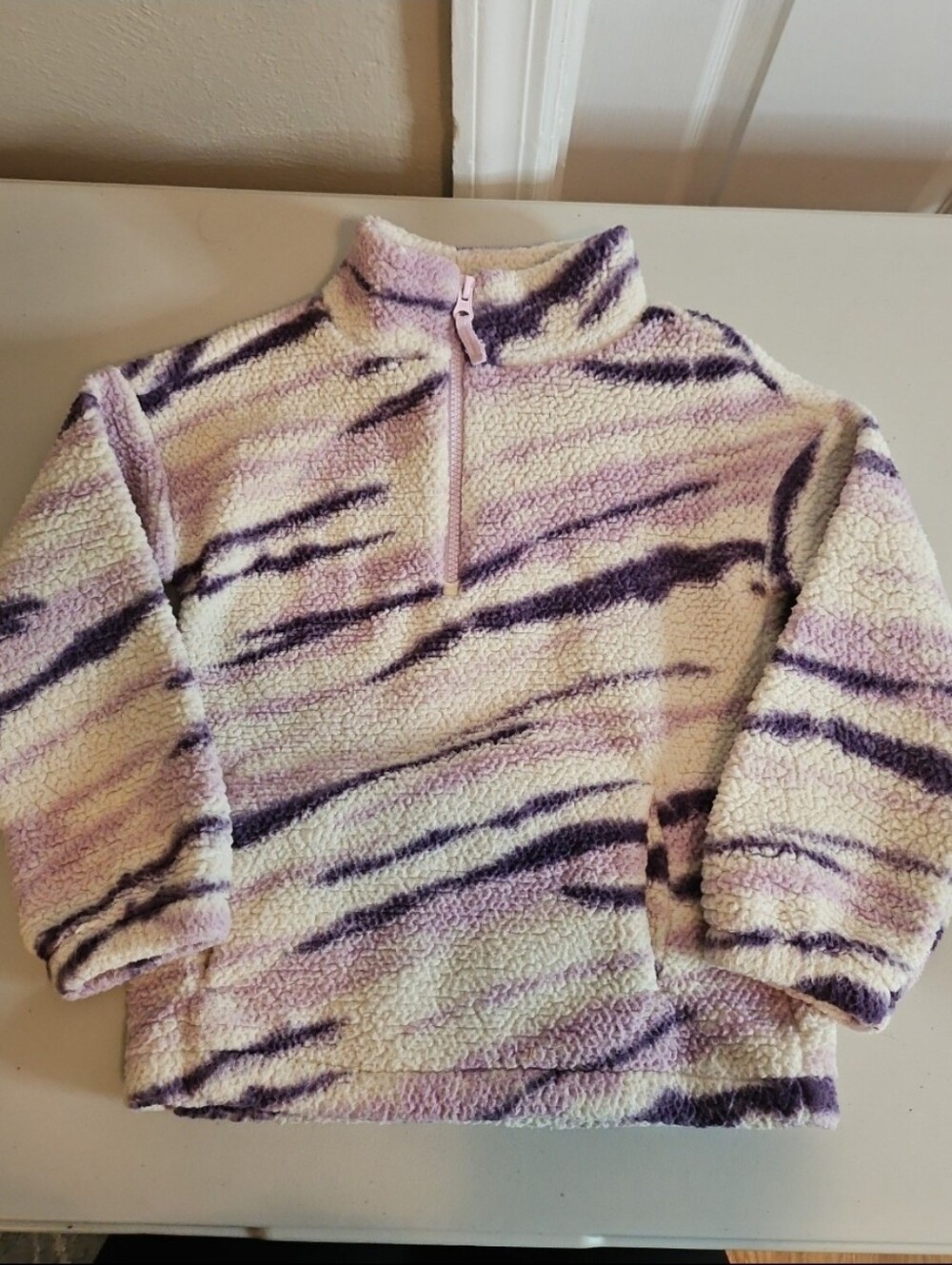 Carter's Kids Fuzzy Quarter Zip Purple and Cream Girls Size 6/6x